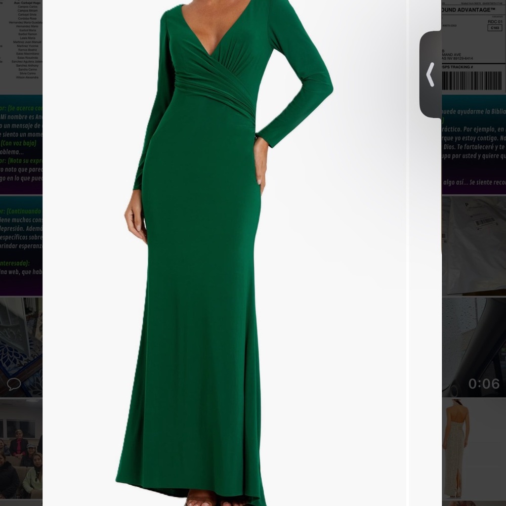 Mac Duggal Emerald Green Ruched Long Sleeve Gown